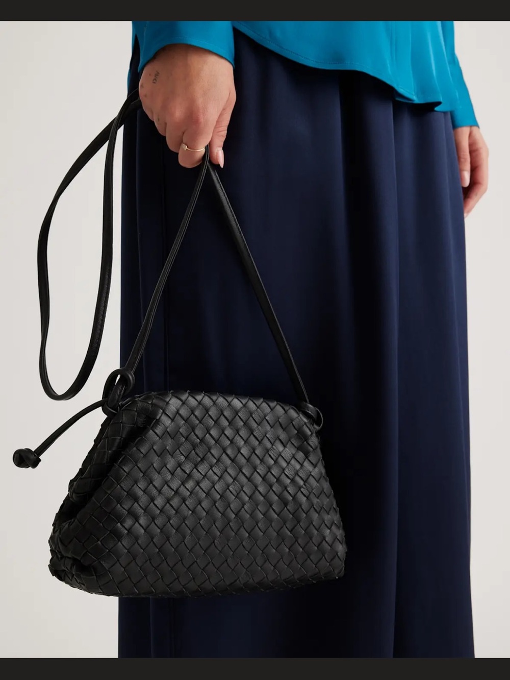 Quince Black Woven Leather Crossbody Pouch Bag